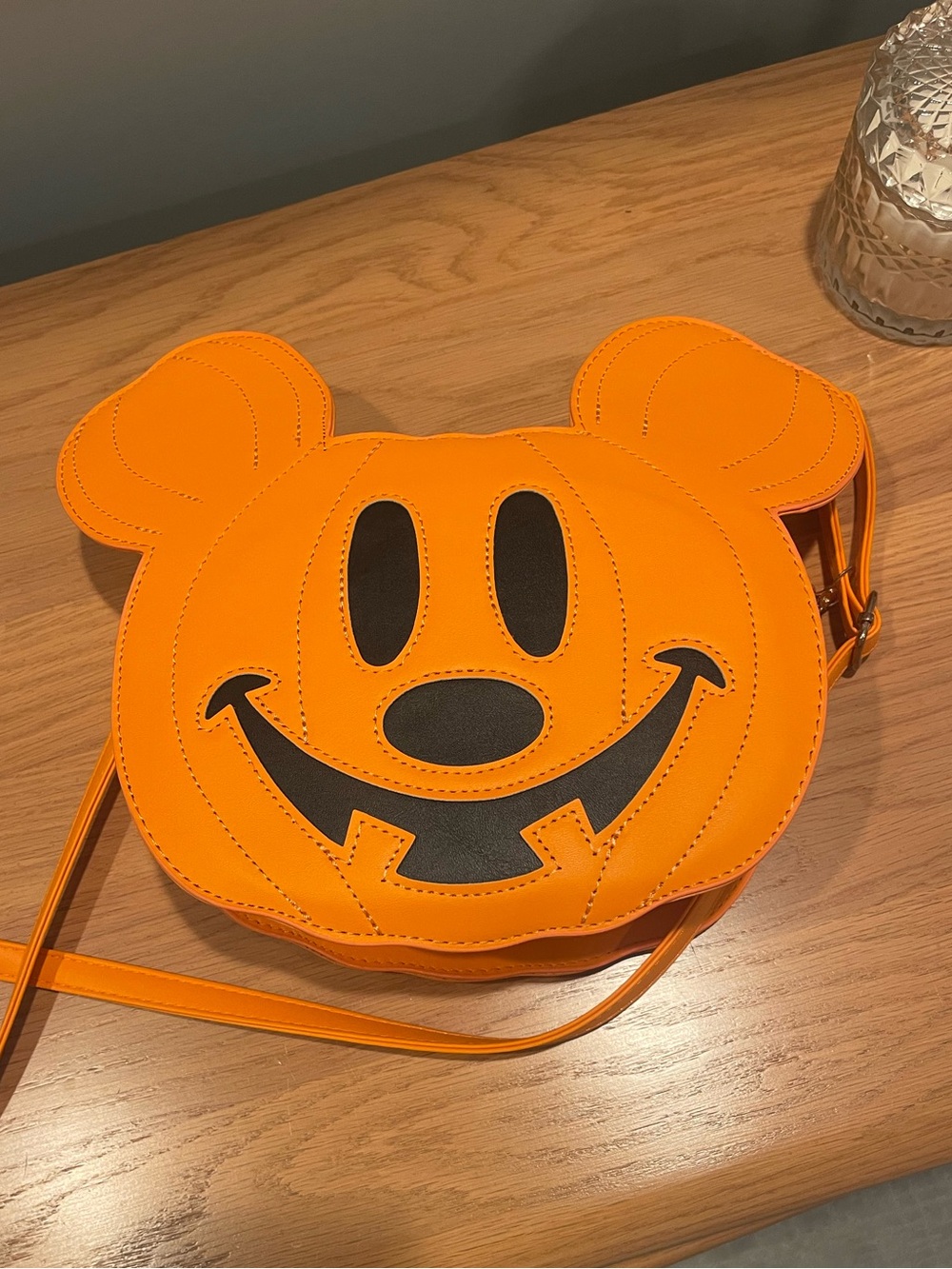 NEW Disney Orange Mickey Pumpkin Face Crossbody Bag